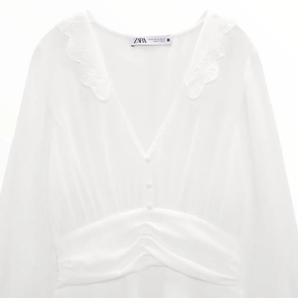 ZARA | White | OPENWORK EMBROIDERED MINI DRESS - Picture 4 of 10